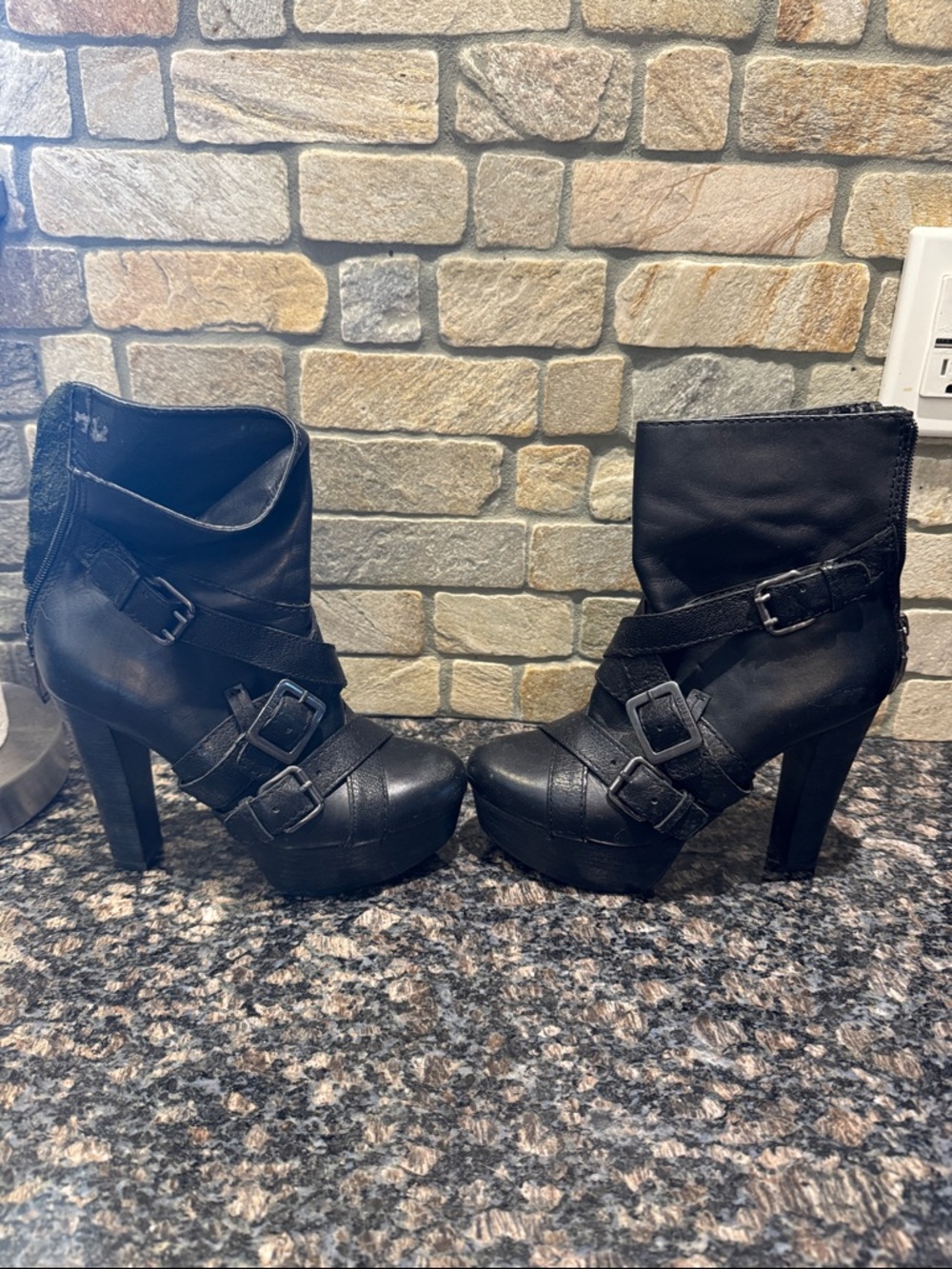 Guess Black Buckle Platform Ankle Boots
